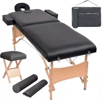 vidaXL Massageliege 2-Zonen klappbar mit Hocker, 10cm Sitz, schwarz