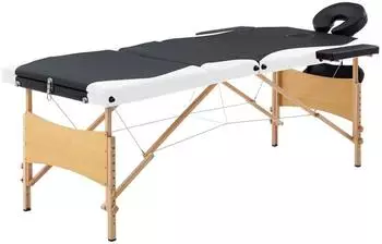 vidaXL Massageliege klappbar, 3-Zonen, Holzgestell, schwarz/wei&szlig; (110212)