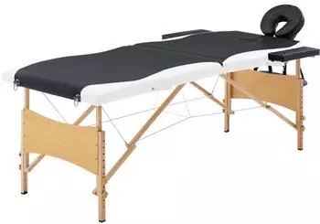 vidaXL Massageliege klappbar, 2-Zonen, Holzgestell, schwarz/wei&szlig; (110204)