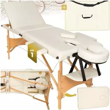 TecTake Massageliege Daniel klappbar, 3 Zonen, Holz, beige (Daniel)