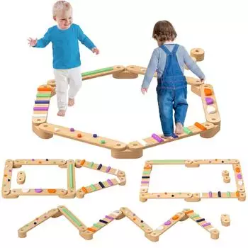 AIYAPLAY Balancebalken-Kinderset aus Holz, zweiseitig, mit Balanciersteinen, 3-8 Jahre