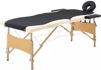 vidaXL Massageliege klappbar, 2-Zonen, Holzgestell, schwarz/beige (110205)