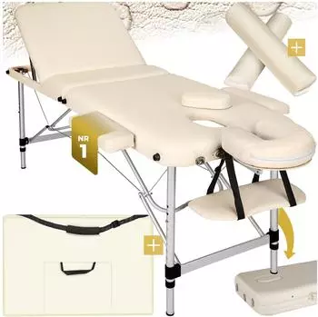 TecTake Massageliege klappbar, 3 Zonen, Aluminium, beige