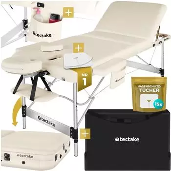 TecTake Ko Tao Massageliege klappbar, 3 Zonen, Aluminium, 78cm, beige (405587)