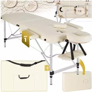 TecTake Massageliege klappbar, 2 Zonen, Aluminium, beige (402787)