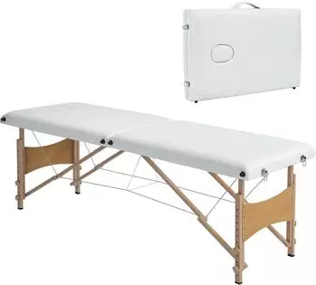 HomCom Mobile Massageliege 2 Zonen, klappbar, h&ouml;henverstellbar, cremewei&szlig; (503-001V00CW)