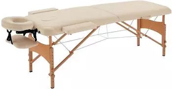 HomCom Klappbare Massageliege mit Kopfst&uuml;tze, h&ouml;henverstellbar, Kunstleder, creme (5550-3292)