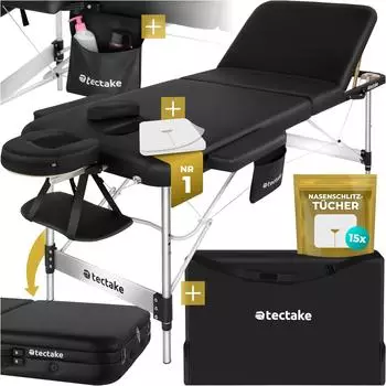 TecTake Phuket Massageliege 3 Zonen, klappbar, Aluminiumgestell, schwarz (405582)
