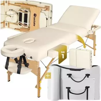 TecTake Massageliege 3 Zonen, Holzgestell, beige, 218x102x90cm