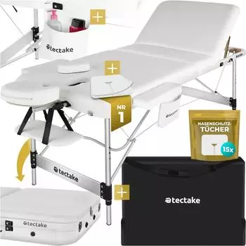 TecTake Ko Tao Massageliege 3 Zonen, klappbar, Aluminium, wei&szlig; (405586)