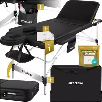TecTake Ko Tao Massageliege 3 Zonen, Aluminiumgestell, schwarz