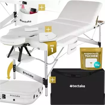 TecTake Phuket Massageliege 3 Zonen, klappbar, Aluminiumgestell, wei&szlig; (405583)