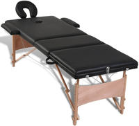 vidaXL Massageliege Klappbar 3-Zonen mit Holzgestell Schwarz