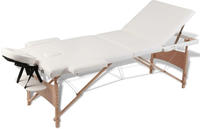 vidaXL Massageliege Klappbar 3-Zonen mit Holzgestell Cremewei&szlig;