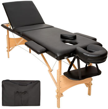 TecTake 3-Zonen Massageliege mit Polsterung und Holzgestell schwarz