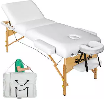TecTake Zonen Massageliege mit 10cm Polsterung und Holzgestell wei&szlig;