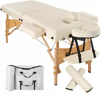 TecTake 2-Zonen Massageliege mit 7,5cm Polsterung und Holzgestell beige