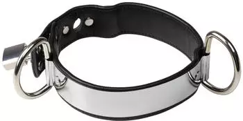 Rimba Leder Halsband mit Vorh&auml;ngeschloss Silber Schwarz