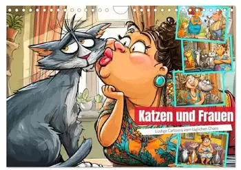 Calvendo Katzen und Frauen. Lustige Cartoons vom täglichen Chaos (Wandkalender 2026 DIN A4 quer), Monatskalender