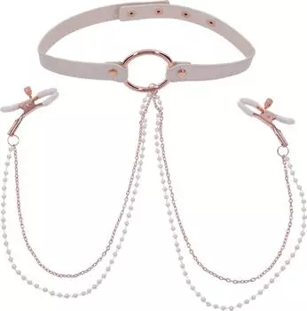 Sportsheets Peaches 'n Creame - Halsband mit Nippelklammern rosa