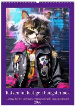 Calvendo Katzen im lustigen Gangsterlook (Wandkalender 2026 DIN A2 hoch), Monatskalender