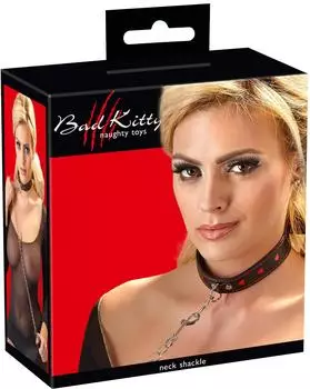 Bad Kitty Halsfessel mit Leine, Kunstleder, schwarz/rot (24920161001)