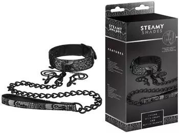 Steamy Shades Collar with Leash and Nipple Clamps