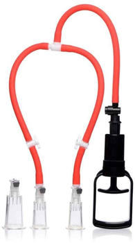 XR Brands 3-Way Suck Her Nipple and Clit Pump System Red
