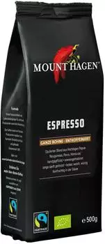 Mount Hagen Espresso entkoffeiniert ganze Bohne 500g