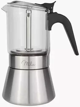 Milu Edelstahl Glas Induktion Espressokocher-Set 5-tlg 4 Tassen