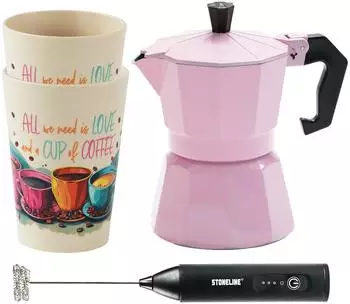 Stoneline Espressokocher 170 ml Set 4-teilig Rosa