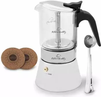 KitchenQuality Glas-Espressokocher Weiß Glas Metall 10x17x10 cm 800001925676