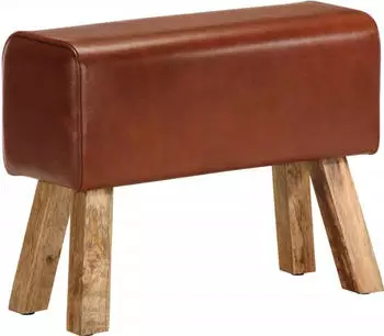 vidaXL Sitzbank Turnbock-Design 58cm Braun Echtleder Mango Massivholz