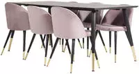 Dipp180x90blbr Essgruppe Esstisch Schwarz Und 6 Velvet Esszimmerst&uuml;hle Velour Pink,