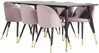 ebuy24 Dipp 180x90 cm BLBR Esstisch schwarz + 6 Velvet St&uuml;hle Velour pink/schwarz Messing (60-GR815)
