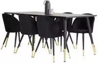 Ebuy24 - Dipp180x90blbr Essgruppe Esstisch Schwarz Und 6 Velvet Esszimmerst&uuml;hle
