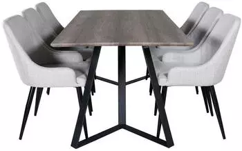 ebuy24 Marina GRBL Esstisch El Nachbildung grau + 6 Plaza St&uuml;hle hellgrau/schwarz (60-GR20264)