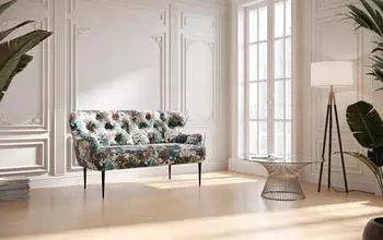 Cavadore 2-Sitzer K&uuml;chensofa Amba 153x97x87 cm Jacquard Flachgewebe Blumenmuster Blau
