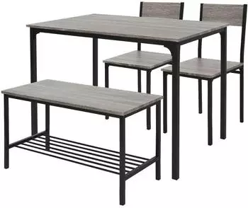 ML-Design ML-Design Essgruppe f&uuml;r 4 Personen, Eiche-Grau, Esstisch Set mit 2 St&uuml;hlen 1 Bank