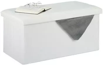 Relaxdays Sitzbank mit Stauraum Leinen-Optik gepolstert HBT 38 x 76,5 x 38,5 cm wei&szlig;