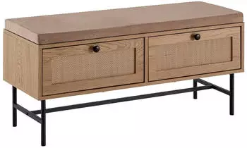 Wohnling Schuhbank Eiche-Dekor Rattan-Sitzfl&auml;che 100x48x38cm (WL6.890)