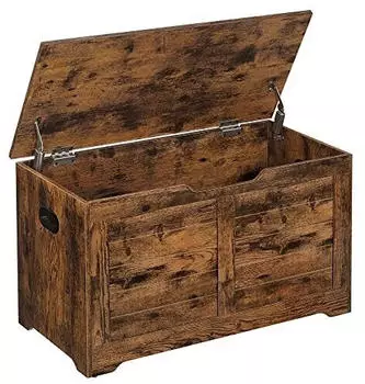 Vasagle Ledrem Sitztruhe mit 2 Sicherheitsscharnieren, 40x80x46cm, Vintage-Braun (LSB063T01)