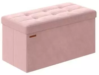 Songmics Faltbare Sitzbank mit Stauraum Samt 38x76x38cm 300kg Rosa (LSF247R01)