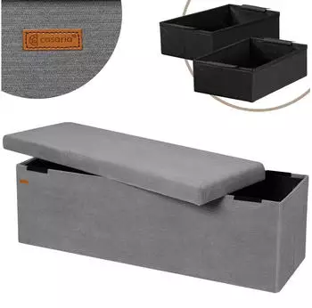 Casaria Sitzbank mit Stauraum Cord 2 Boxen faltbar 300kg 76x38cm Anthrazit (109920)