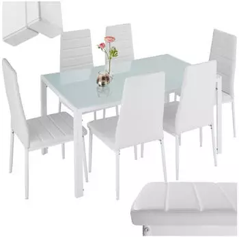 TecTake Brandenburg 6+1 wei&szlig; 150x90x98cm