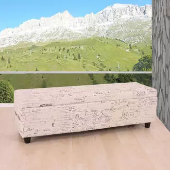 Mendler Sitztruhe Kriens Stoff/Textil 45x114x45cm Schriftzug creme (21447)