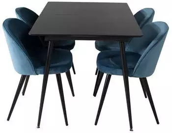 ebuy24 SilarBLExt Esstisch 120 / 160 cm schwarz + 4 Velvet St&uuml;hle Velour blau/schwarz (60-GR19588)