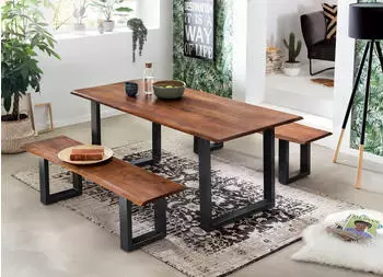 SIT Bank &raquo;Tables & Co&laquo; 150 cm natur Gestell schwarz Akazien Holz Baumkante wie gewachsen von M&ouml;bel Sitzbank Holzbank