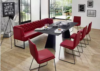 K+W Komfort & Wohnen Polsterbank Creso im modernen Chesterfield-Look mit schwarzen Kufenfüßen rubin 222 cm x 83 cm x 67 cm