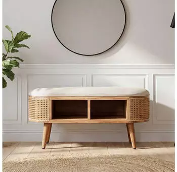 Finebuy Sitzbank Massivholz Polster Wiener Geflecht 90cm (FB114016)